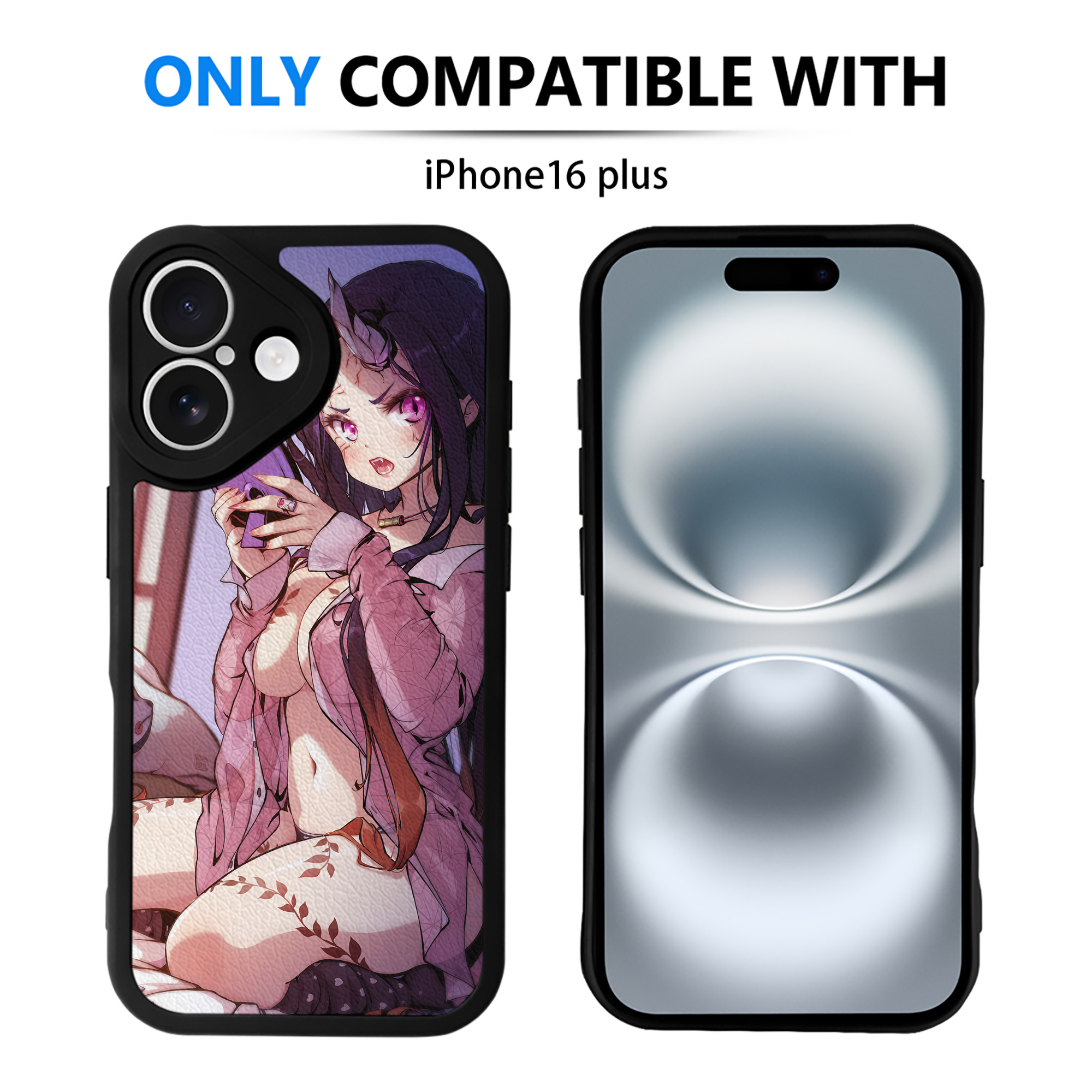 （画像用） 鬼滅の刃（きめつのやいば）竈門 禰󠄀豆子／かまど ねずこ Kamado Nezuko 【iPhone 16シリーズ対応】シリコンスマホケース（レザー調） 材質：シリコン